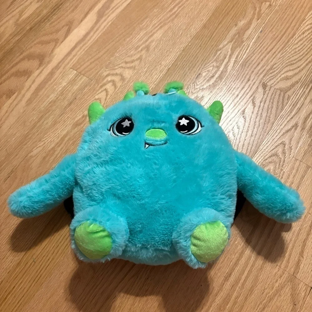 Fiesta Monster Backpack Plush Fuzzy Blue Kids Book Bag NEW Zip